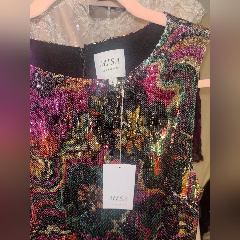 NWT Sz L MISA Los Angeles Nakia Floral Sequin Sleeveless Midi Dress - Picture 8 of 8